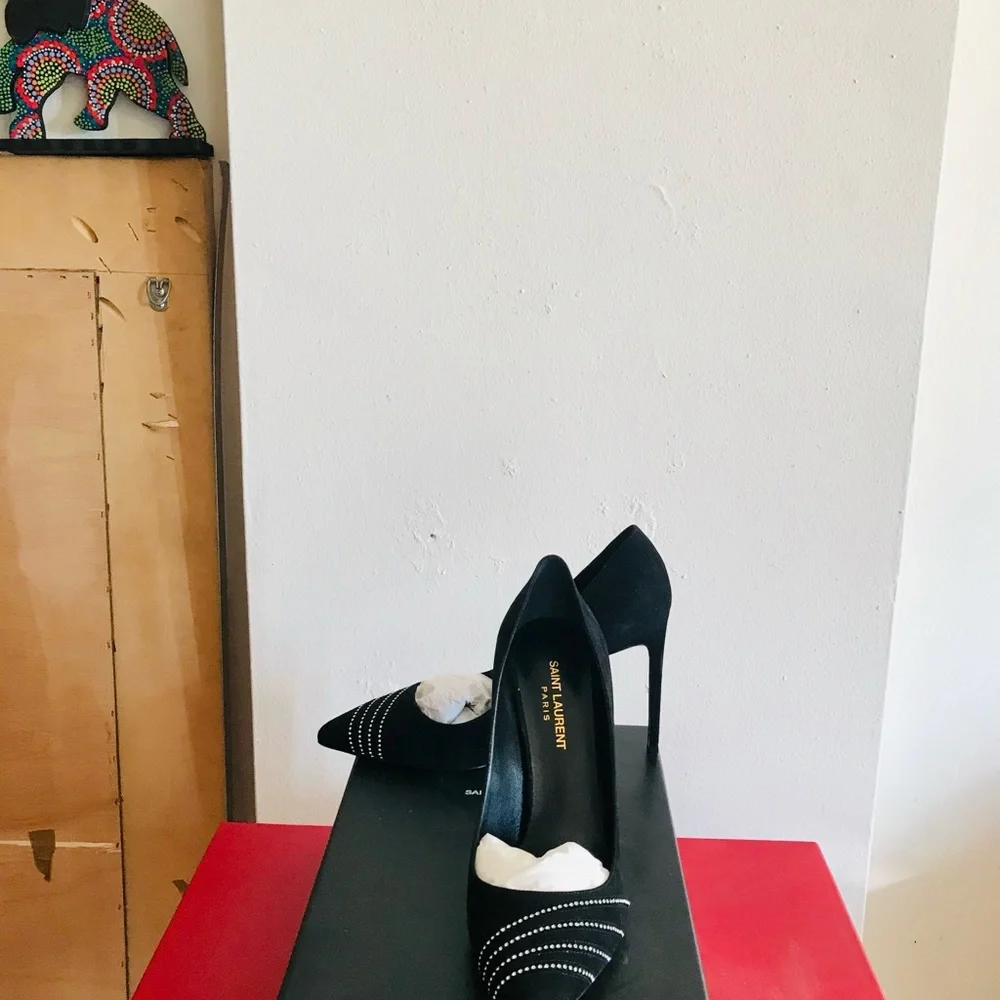 Saint Laurent Black Swede with Swarovski Detailing Women's Shoes - Picture 5 of 5